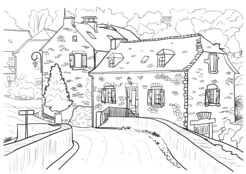 Country Town View Coloring Page